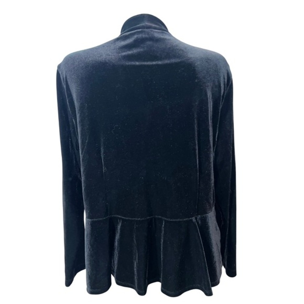 Chico's Black Velvet Hook Closure Long Sleeve Peplum Jacket Cardigan Size XL (3) - Picture 5 of 8